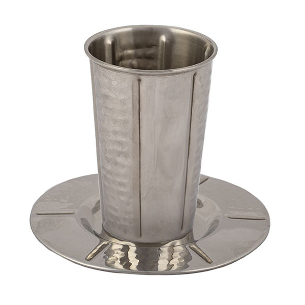 Hammered Steel Kiddush Cup and Plate, Vertical Stripes