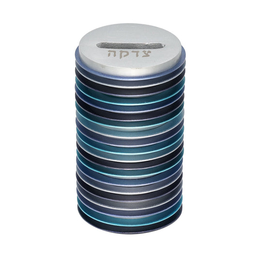 Anodized Aluminum Tzedakah Box, Blue Discs