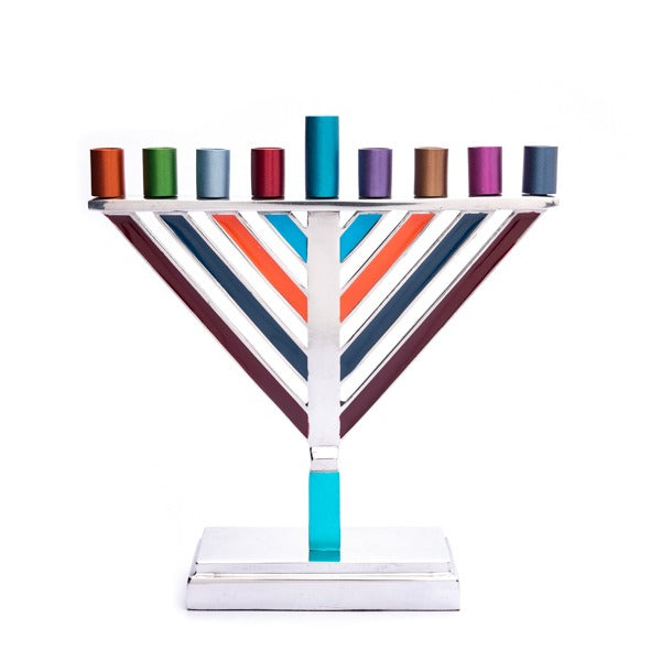 Modern Aluminum Chabad Menorah, Multicolor 7"