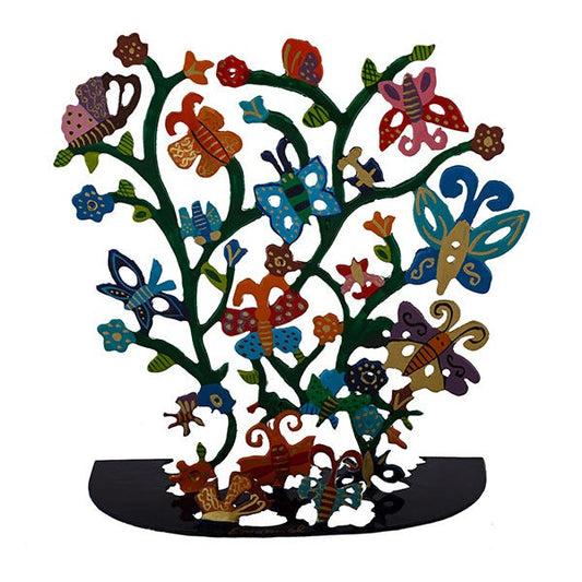 Hand Painted Metal Tree of Life Stand, Butterflies