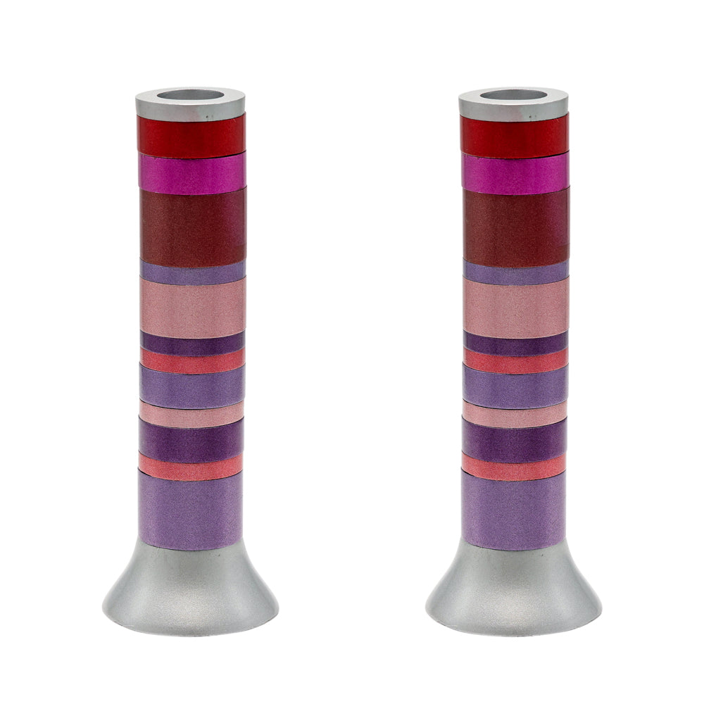 Anodized Aluminum Ringed Candlesticks, Maroon