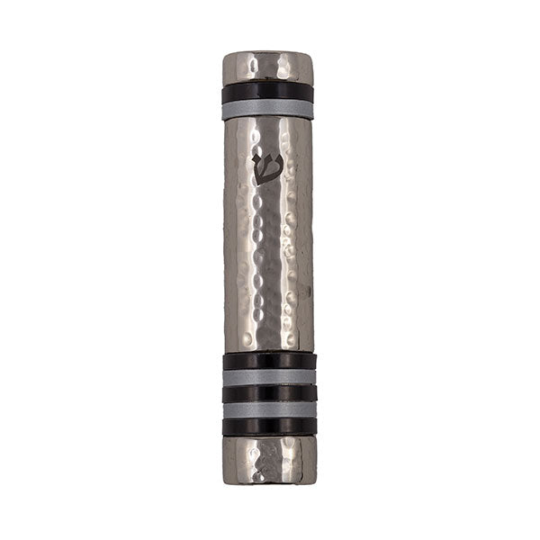 Hammered Metal Mezuzah Case with Rings, 5.5"