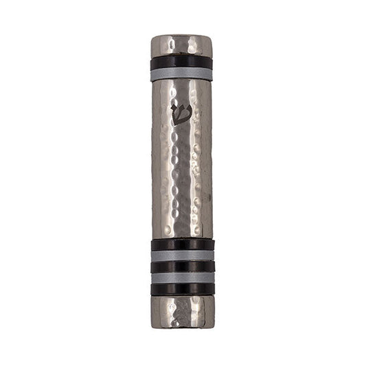 Hammered Metal Mezuzah Case with Rings, 5.5"