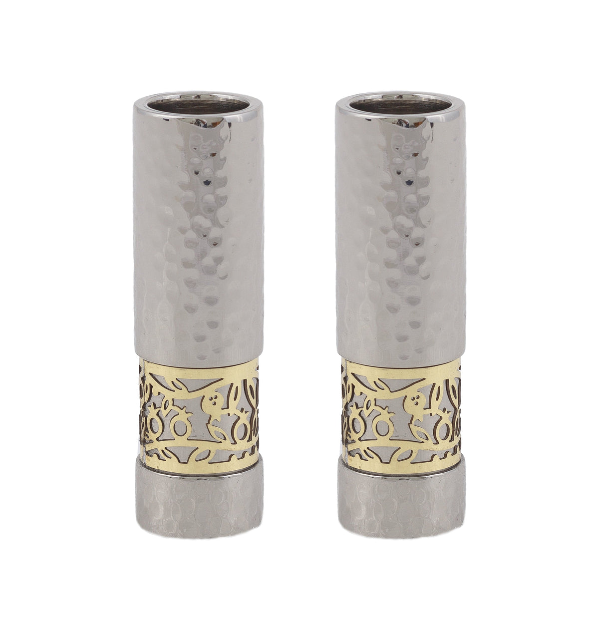 Hammered Aluminum Candlesticks, Pomegranate Cutout