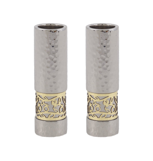 Hammered Aluminum Candlesticks, Pomegranate Cutout
