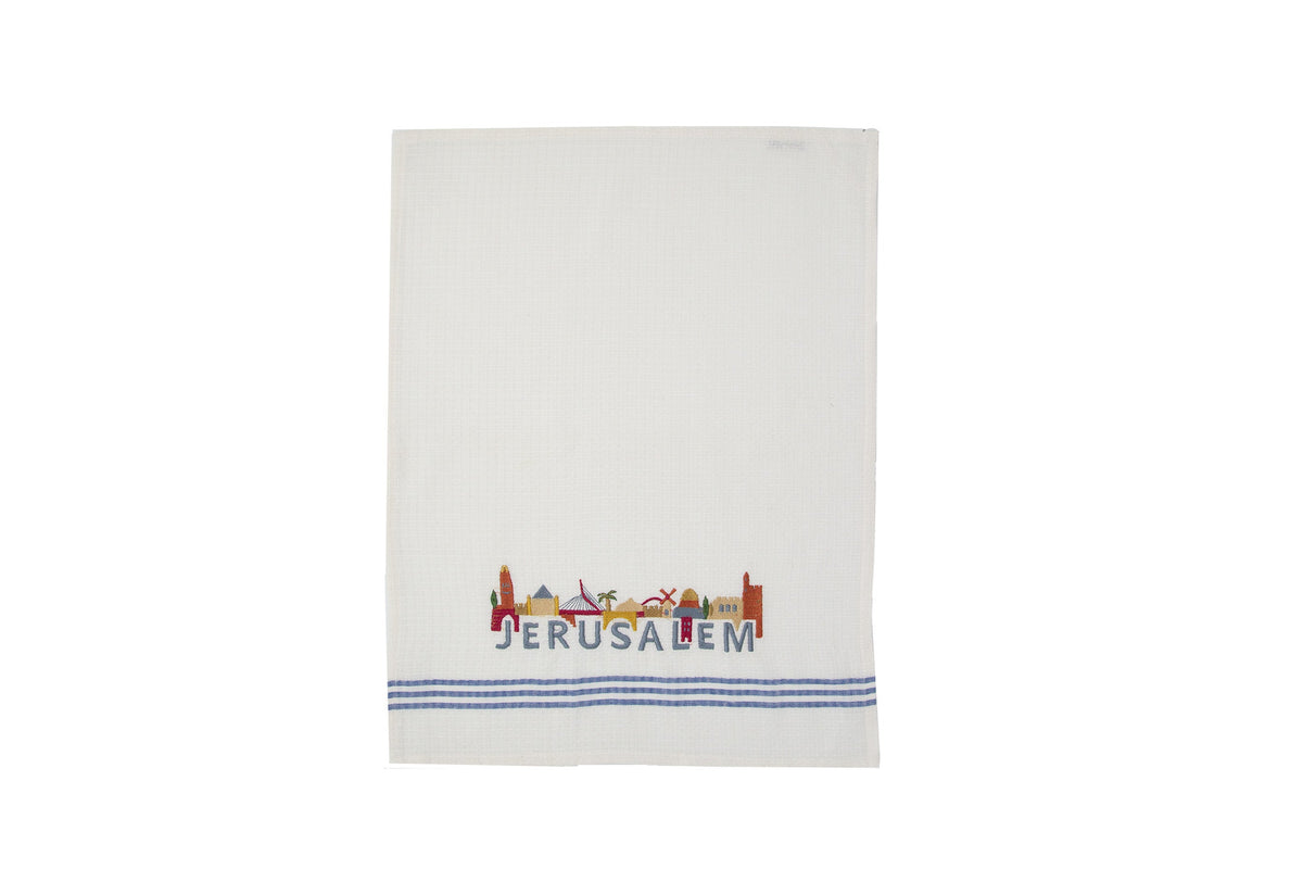 Embroidered Cotton Dish Towel, Jerusalem Skyline