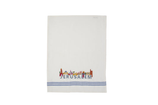 Embroidered Cotton Dish Towel, Jerusalem Skyline