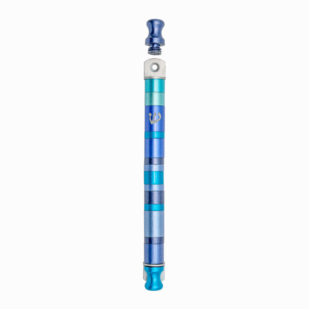 Anodized Aluminum Mezuzah Case, Blue Stripes
