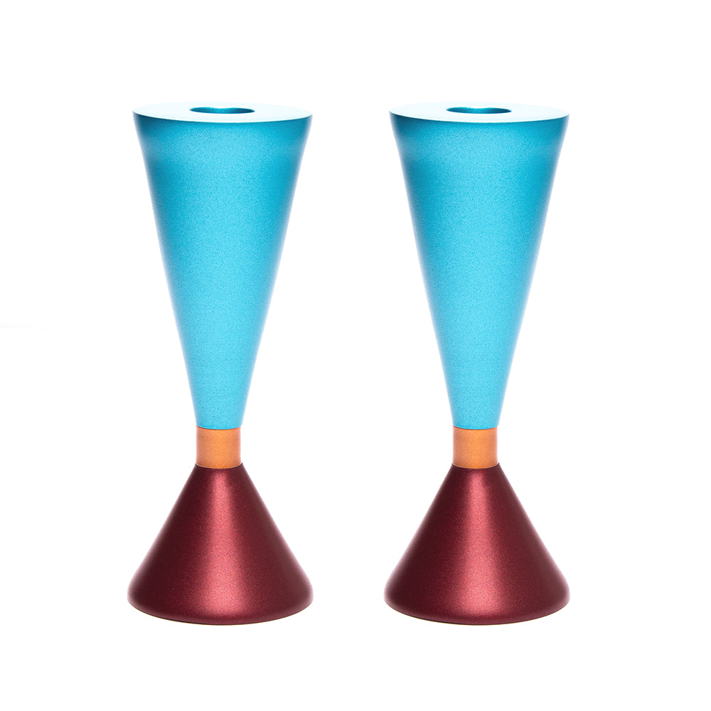 Modern Two-Sided Aluminum Candlesticks, Red & Turquoise