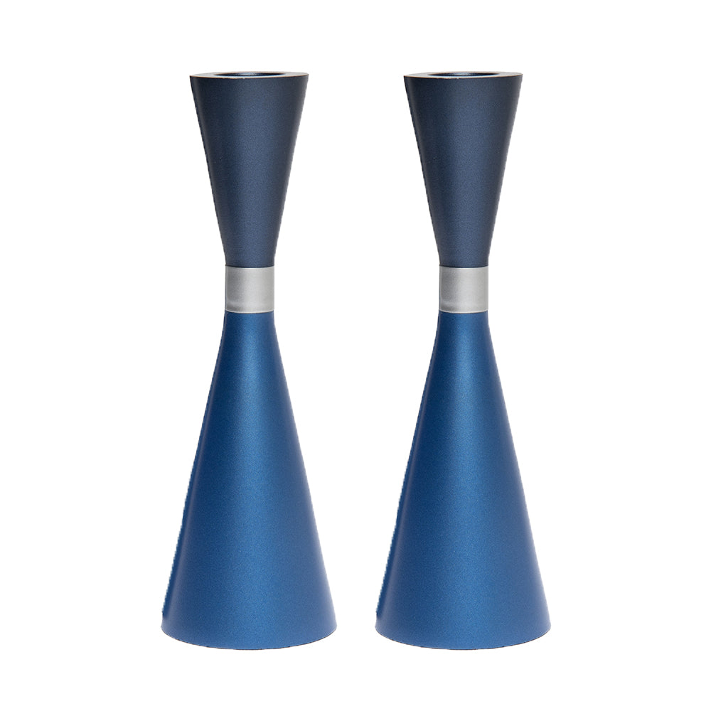 Modern Anodized Aluminum Shabbat Candlesticks, Blue