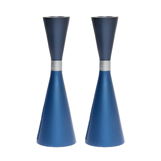 Modern Anodized Aluminum Shabbat Candlesticks, Blue