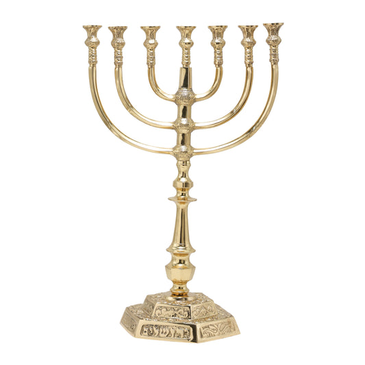 Large Brass Seven Branch Temple Menorah, 18"