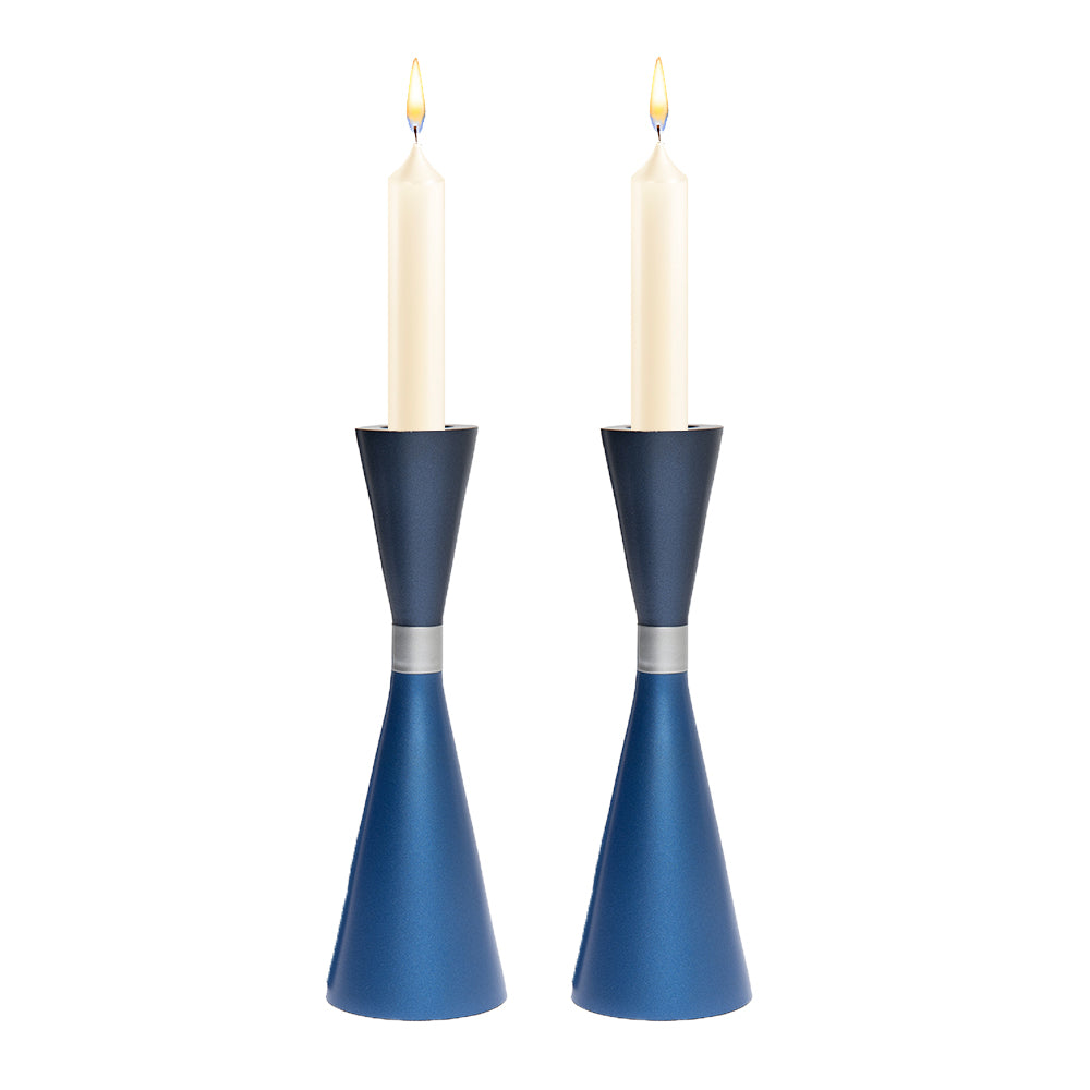 Modern Anodized Aluminum Shabbat Candlesticks, Blue