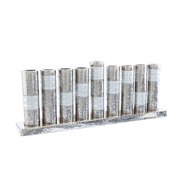 Hammered Metal Hanukkah Menorah, Silver Rings