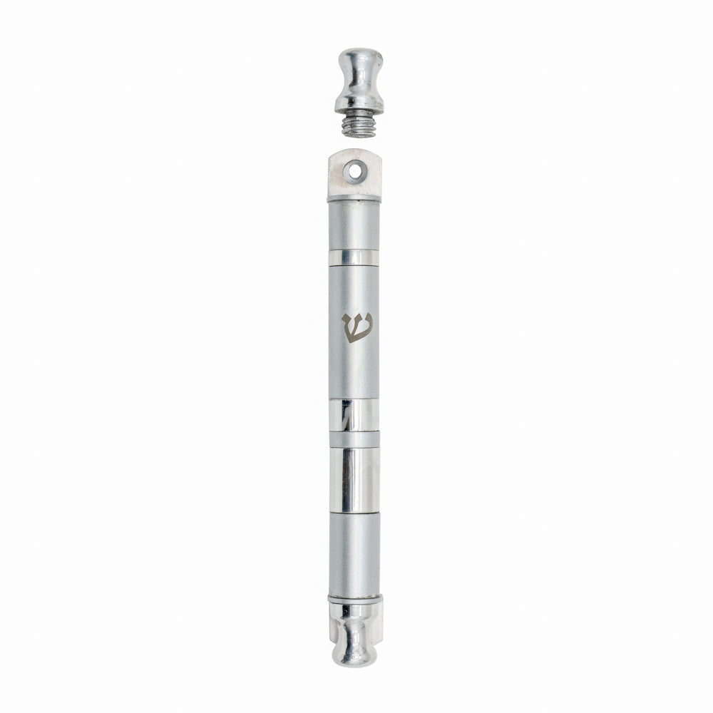 Metal Mezuzah Case, Wide Stripes Silver