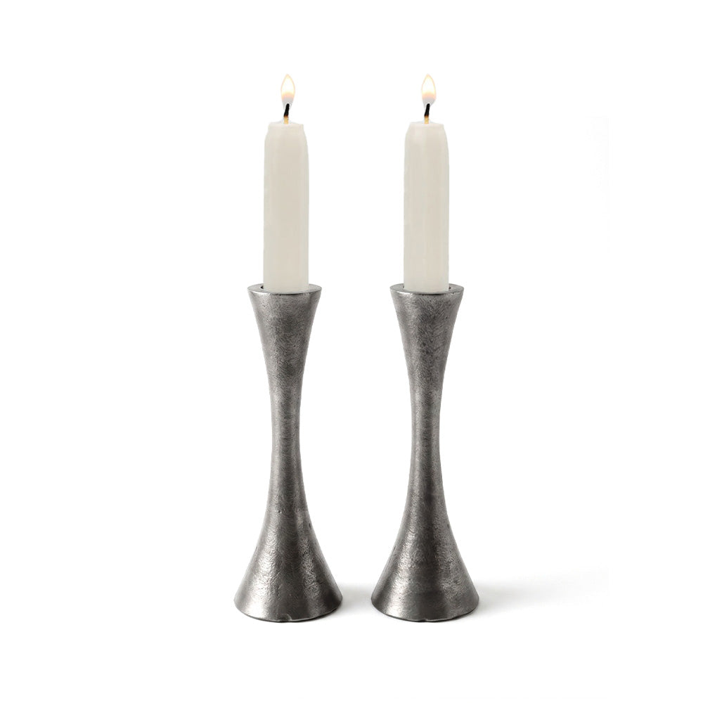 Modern Tapered Aluminum Candlesticks, Antique Silver