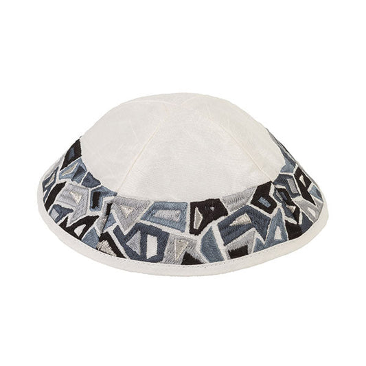 Embroidered Kippah, Geometric Black and Gray