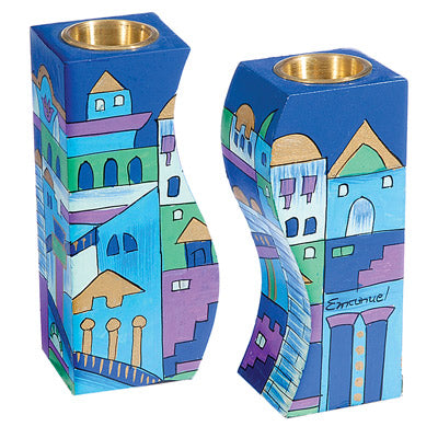 Hand Painted Wood Candlesticks, Jerusalem