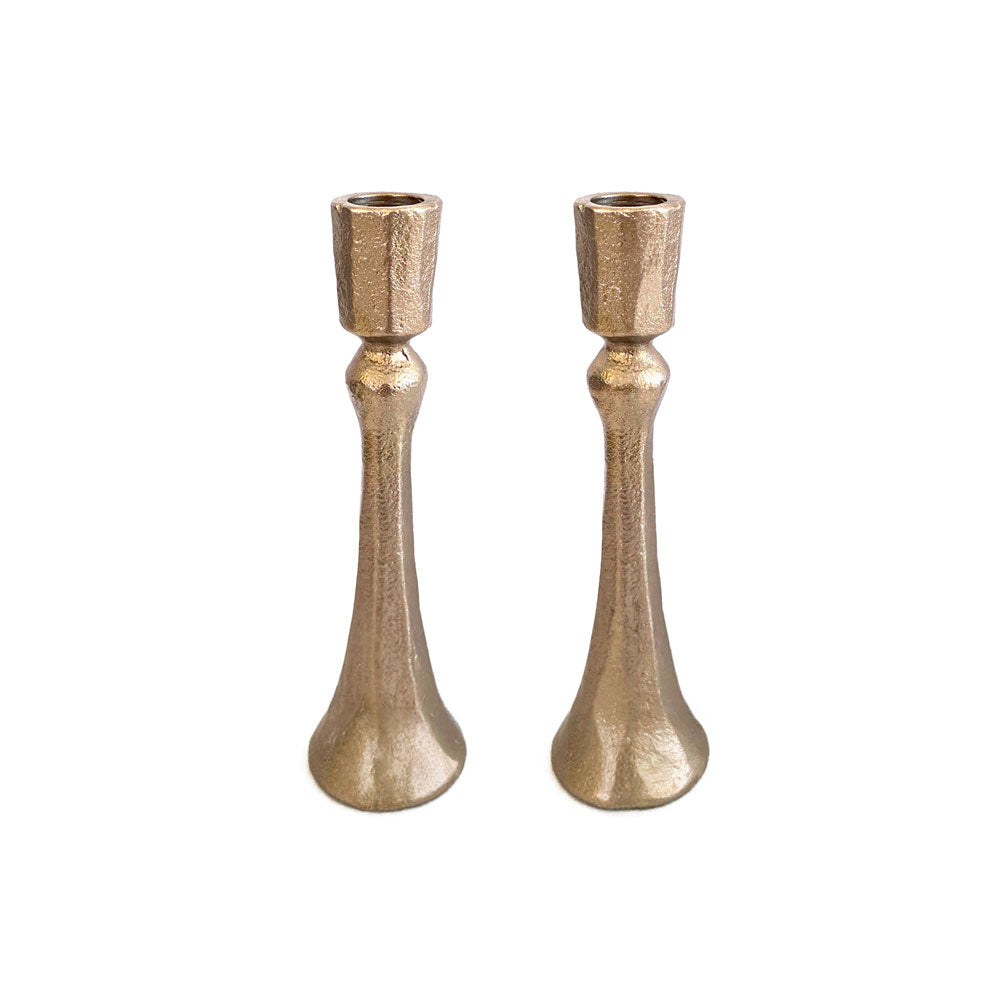 Cast Aluminum Shabbat Candlesticks, Antique Brass