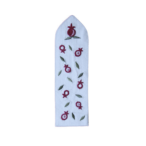 Embroidered Fabric Bookmark, Pomegranate White