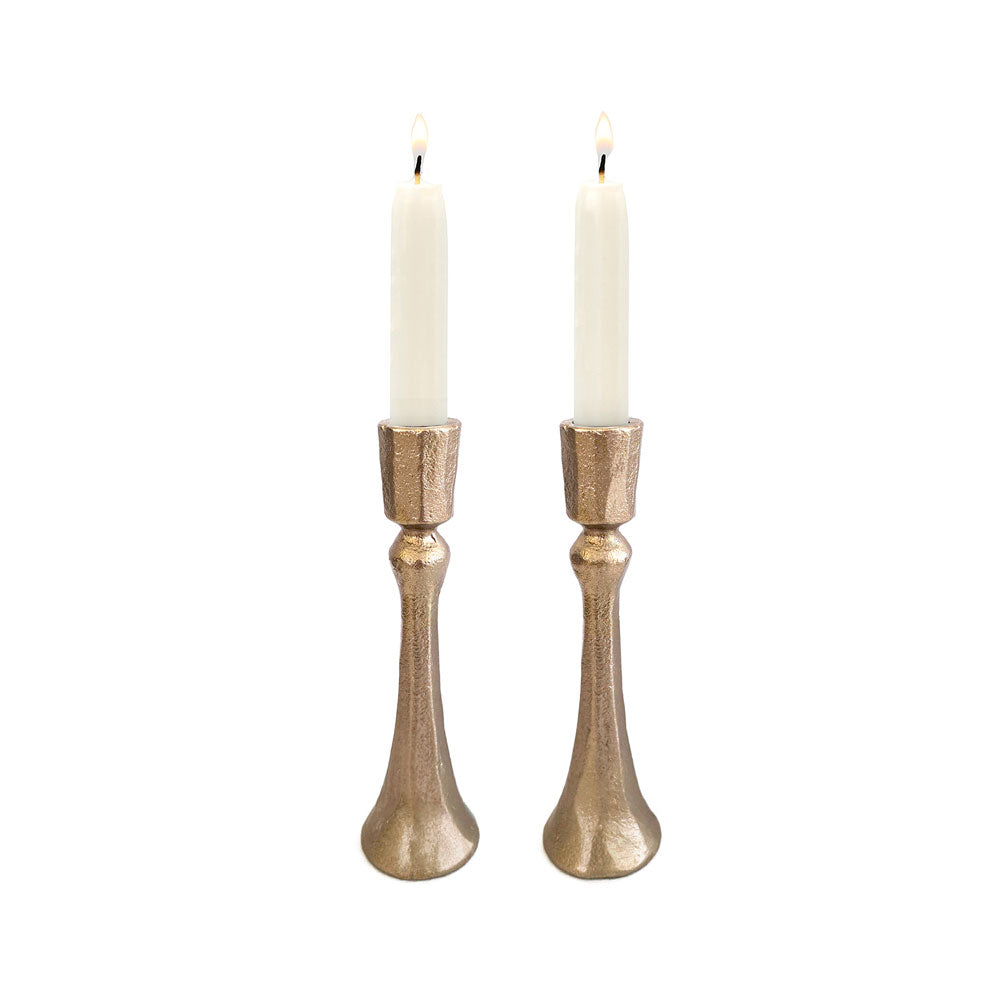 Cast Aluminum Shabbat Candlesticks, Antique Brass