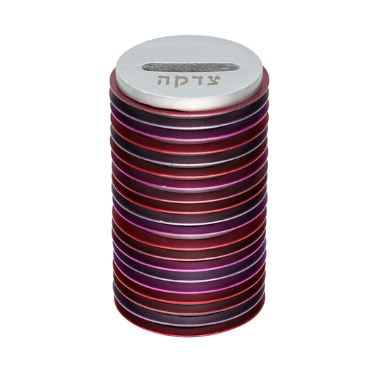 Anodized Aluminum Tzedakah Box, Maroon Discs
