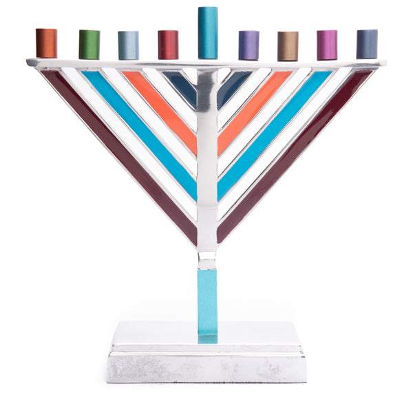 Anodized Aluminum Chabad Menorah, Multicolor, 8.5"