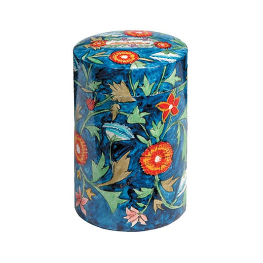Hand Painted Wood Round Tzedakah Box, Floral