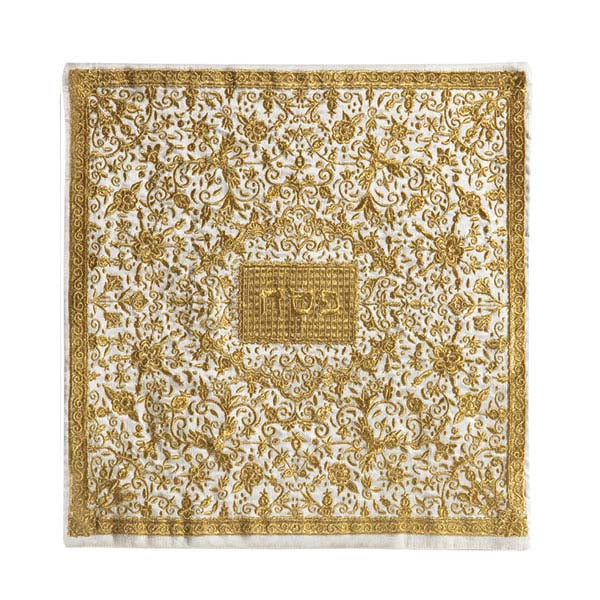 Embroidered Fabric Matzah Cover, Gold Damask