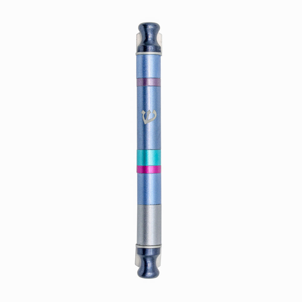 Anodized Aluminum Mezuzah Case, Blue Stripes