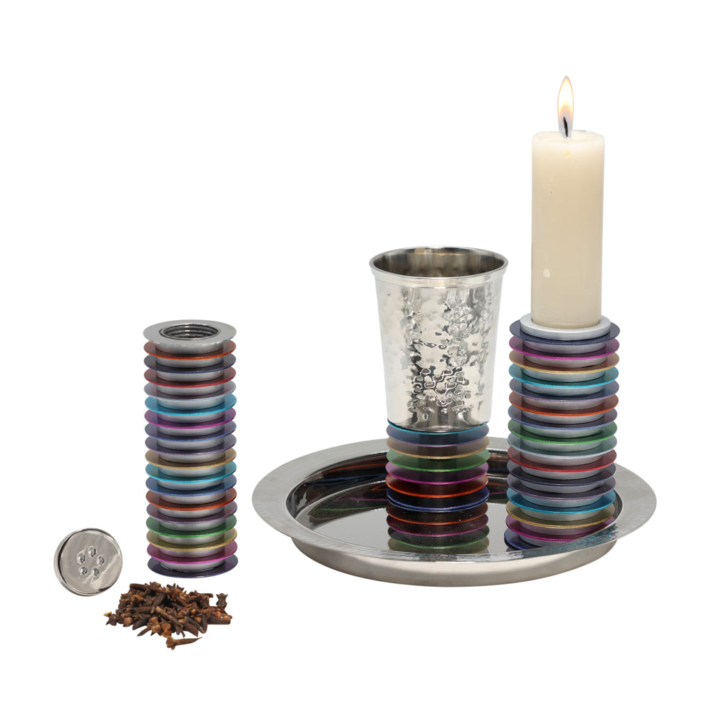 Hammered Metal Havdalah Set, Multicolor Discs