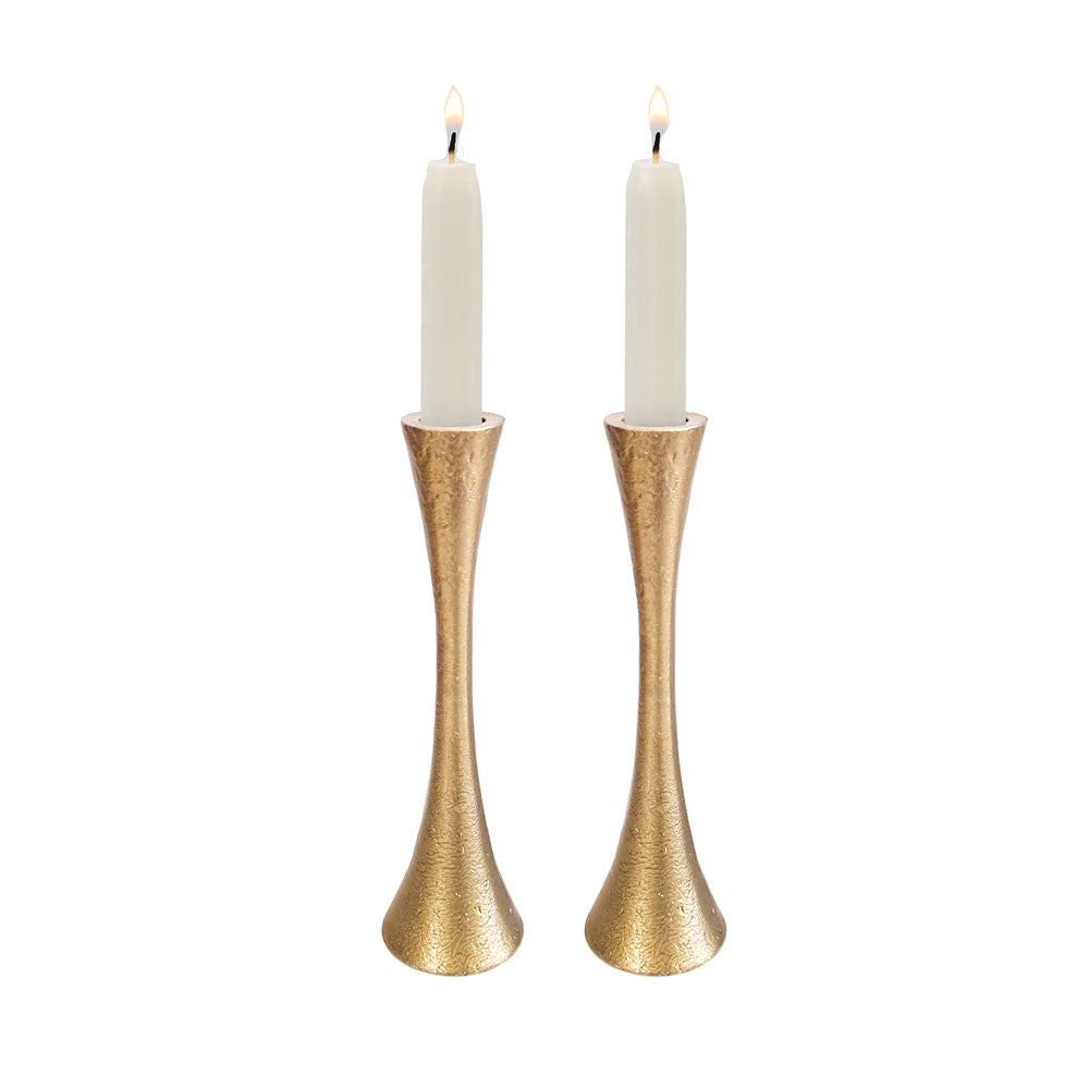 Tapered Cast Aluminum Shabbat Candlesticks, Brass Finish