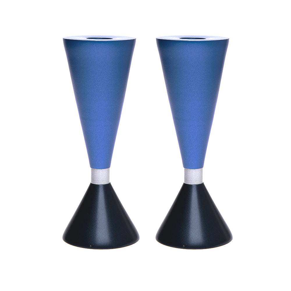 Modern Anodized Aluminum Shabbat Candlesticks, Blue