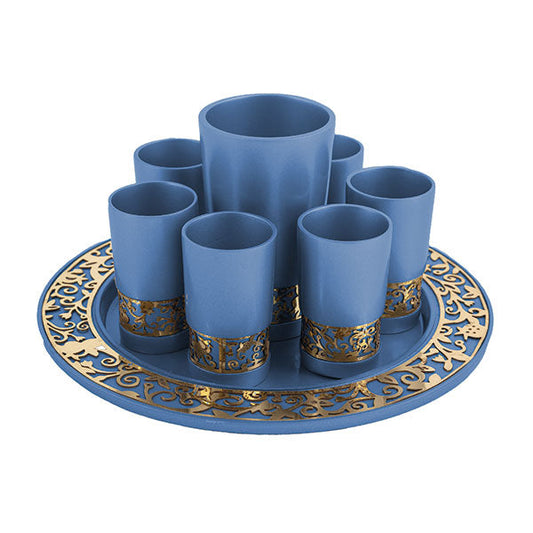 Metal Cutout Kiddush Set, Blue