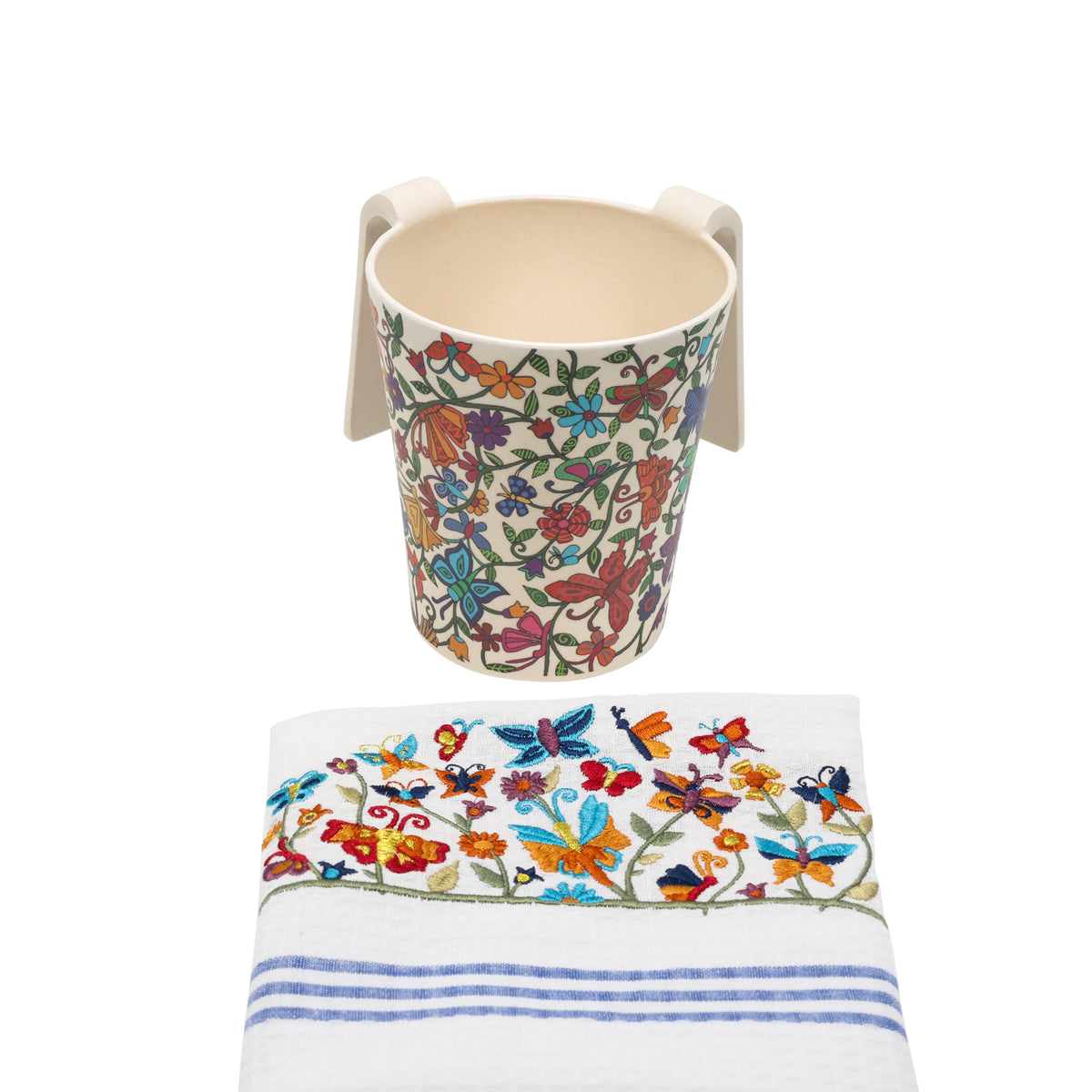 Embroidered Cotton Netilat Yedayim Towel, Floral