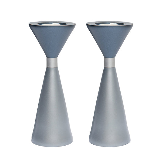Modern Anodized Aluminum Candlesticks, Two-Sided Gray