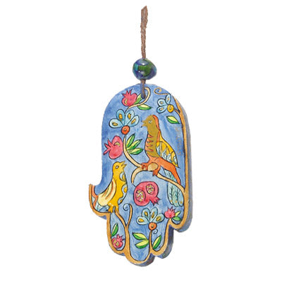 Hand Painted Wood Hamsa, Flowers & Pomegranates 3.5"