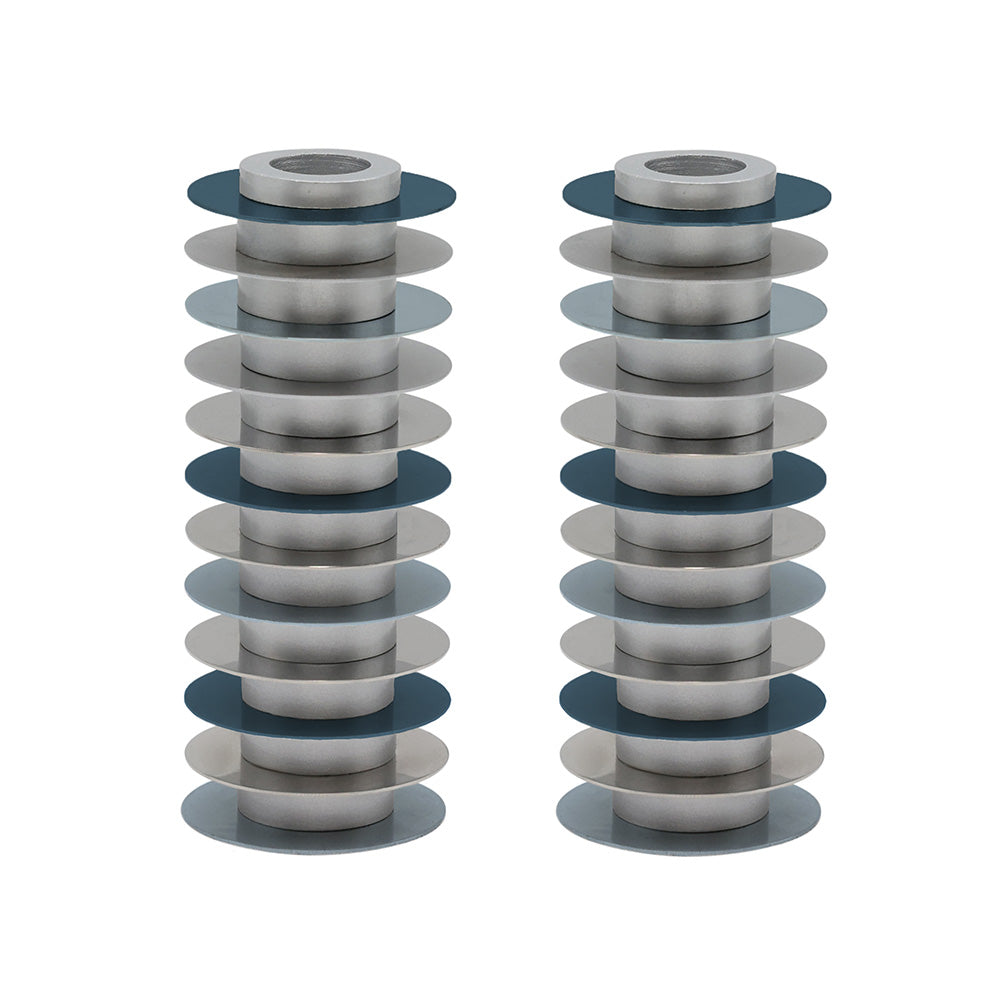 Modern Disc Stack Aluminum Candlesticks, Gray