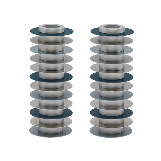 Modern Disc Stack Aluminum Candlesticks, Gray