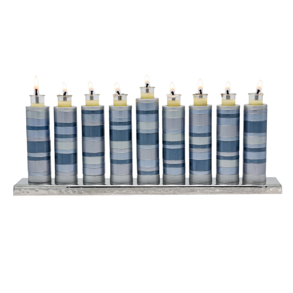 Pillar Aluminum Menorah, Gray Rings, 5"