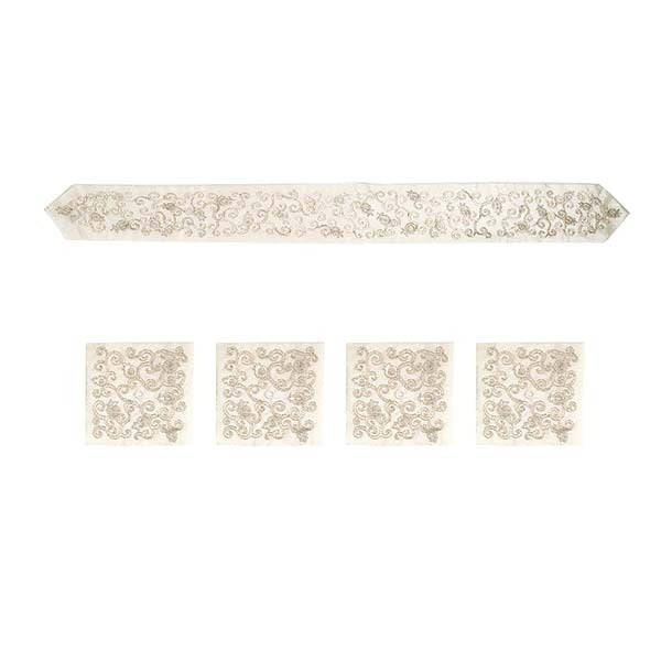 Embroidered Atara with 4 Corners, White and Silver
