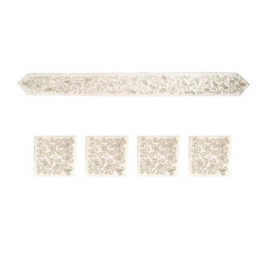 Embroidered Atara with 4 Corners, White and Silver