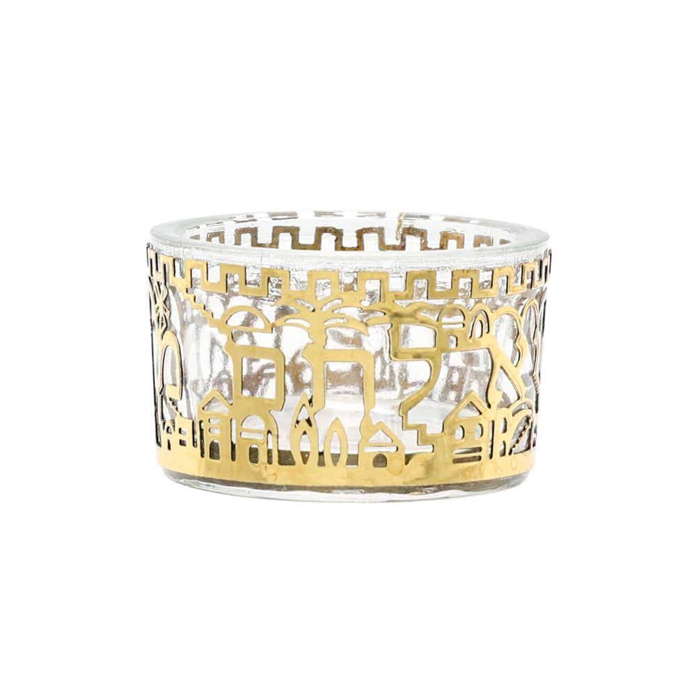 Glass Salt Dish, Jerusalem Brass Cutout