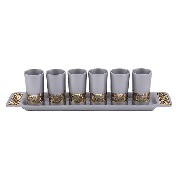 Aluminum Cups with Gold Pomegranate Cutout, Set of 6