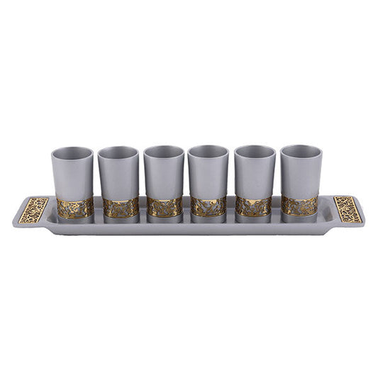 Aluminum Cups with Gold Pomegranate Cutout, Set of 6