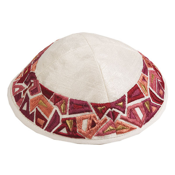 Geometry Embroidered Kippah, Maroon