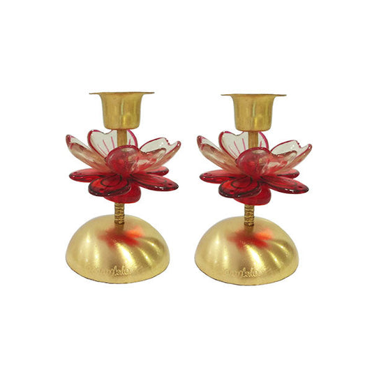 Resin Flower Shabbat Candlesticks, Orange