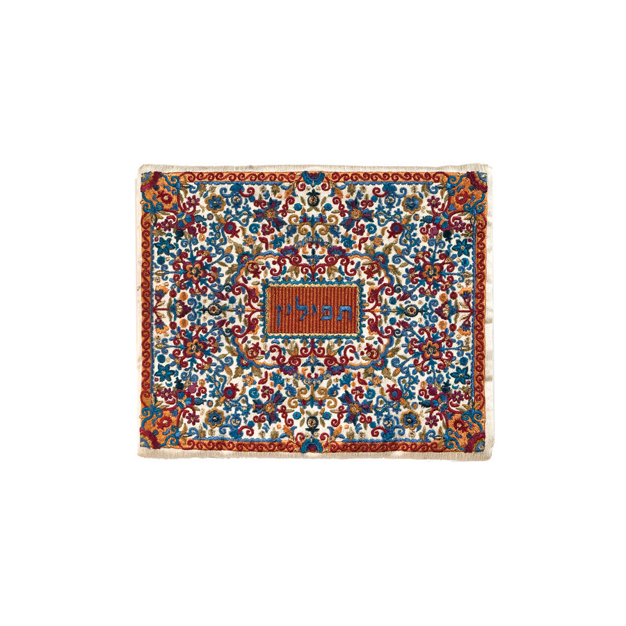 Embroidered Silk Tefillin Bag, Floral