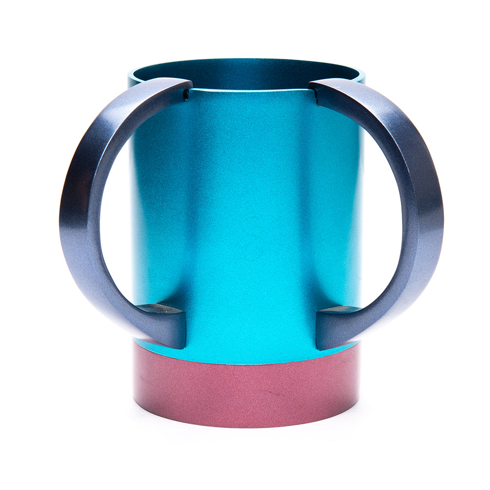 Two Tone Aluminum Netilat Yadayim Cup, Turquoise and Maroon