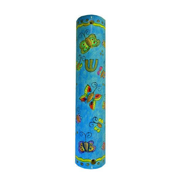 Hand Painted Wood Mezuzah Case, Butterflies